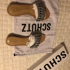 Schutz Adamaris Jeweled Flat Sandals 6/6.5